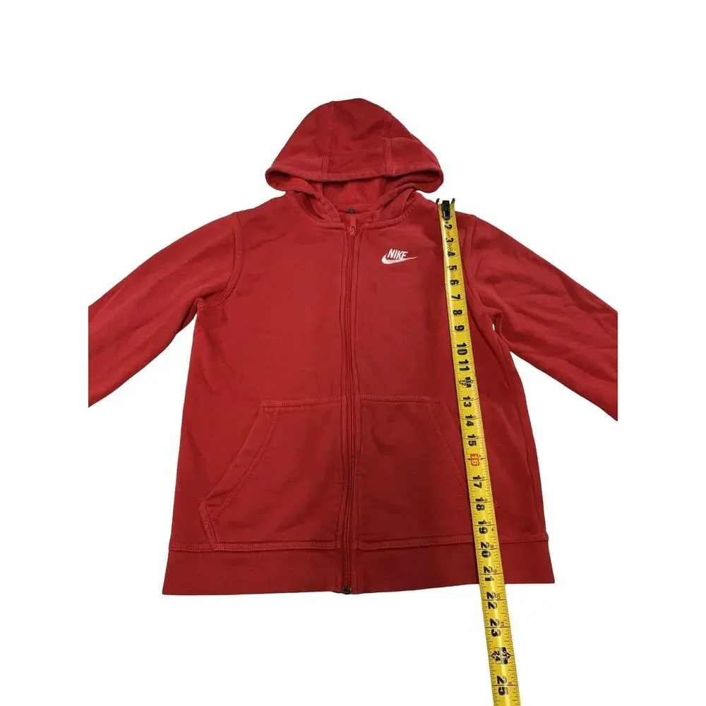 Nike Youth XS Red Full Zip Hoodie Sweatshirt White Swoosh Logo